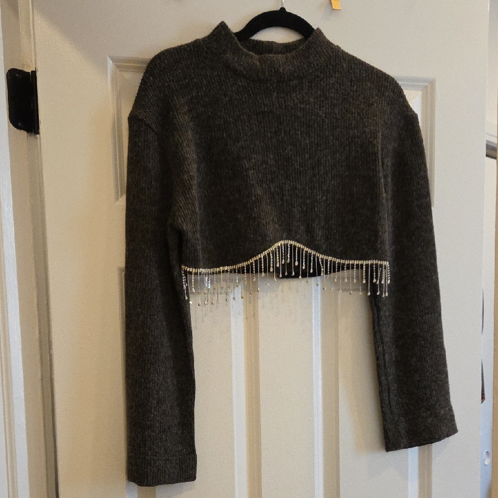 Zara Textured Gray Knit Sweater